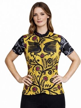 Sugoi Women’s Cycling Jersey Yellow Black Graphic Bike Shirt Medium